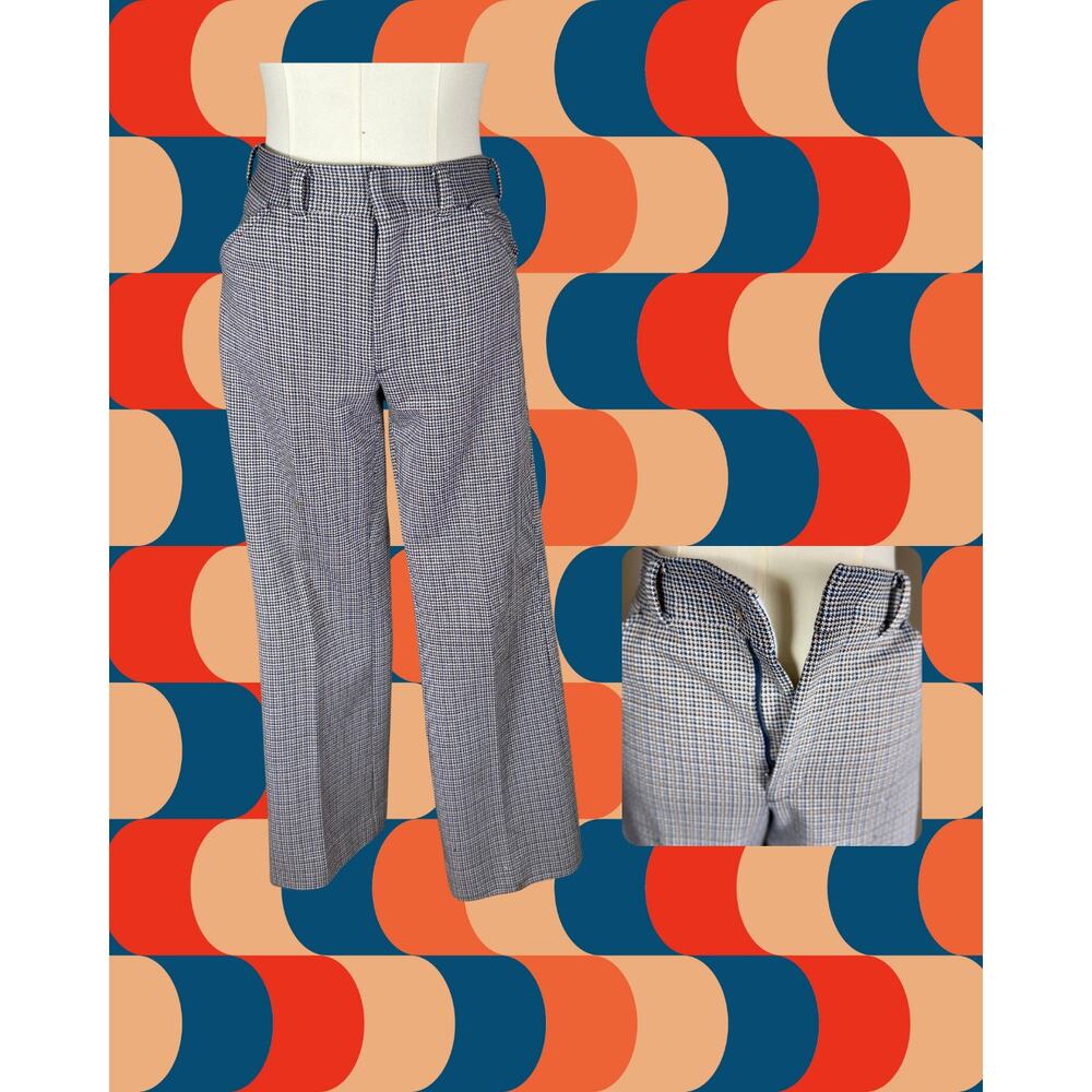 Vintage 70s All Seasons Leisurewear Disco Micro-Check Flat Front Slacks 34X33